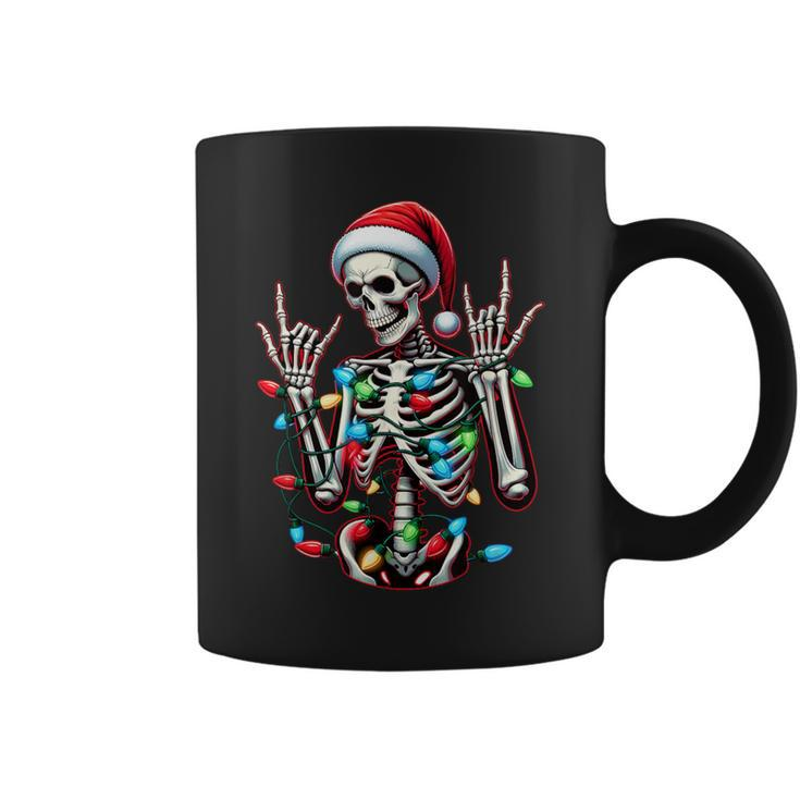 Rock N Roll Sign Hand Skeleton Santa Christmas Women Coffee Mug