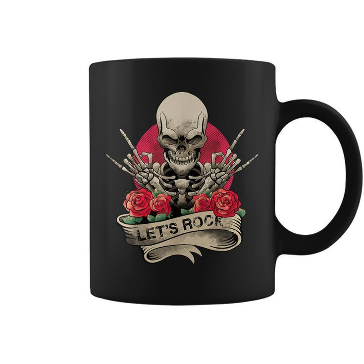 Lets Rock Rock&Roll Skeleton Hand Vintage Retro Rock Concert Coffee Mug