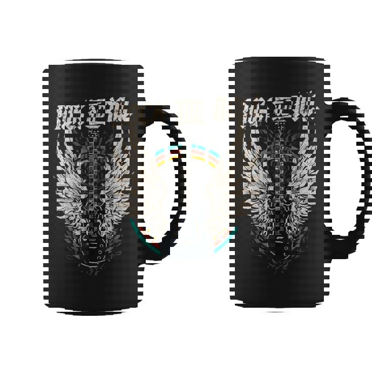 Rock And Roll Guitarraintage Rock And Roll Music Retro Metal Musi Sin Mangas Taza de café