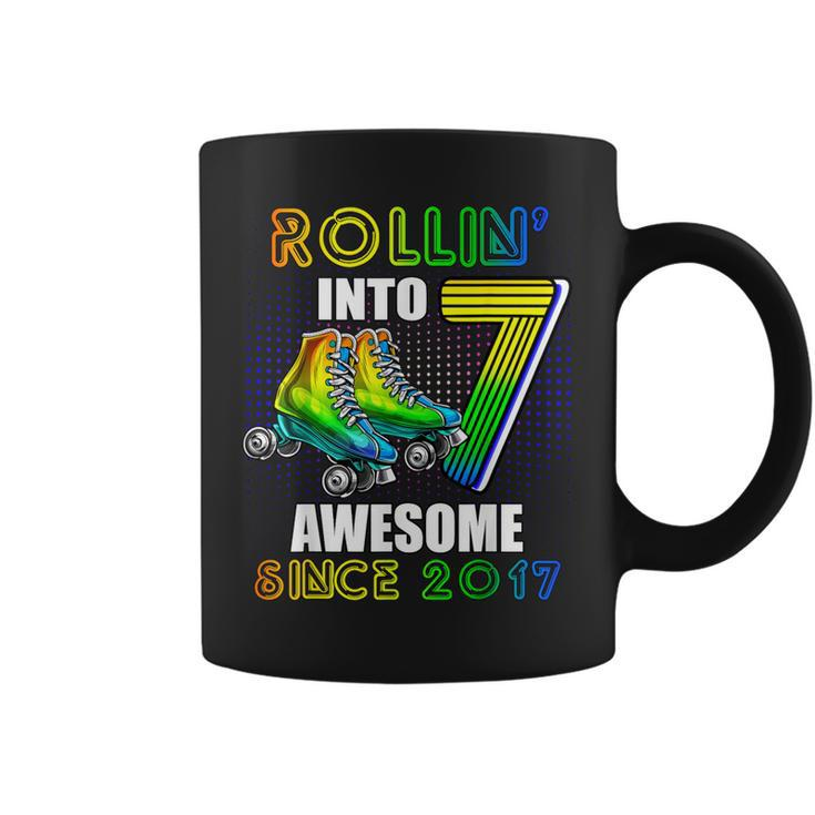 Roller Skating 7Th Birthday Boys Rollin Into 7 Awesome 2017 Coffee Mug