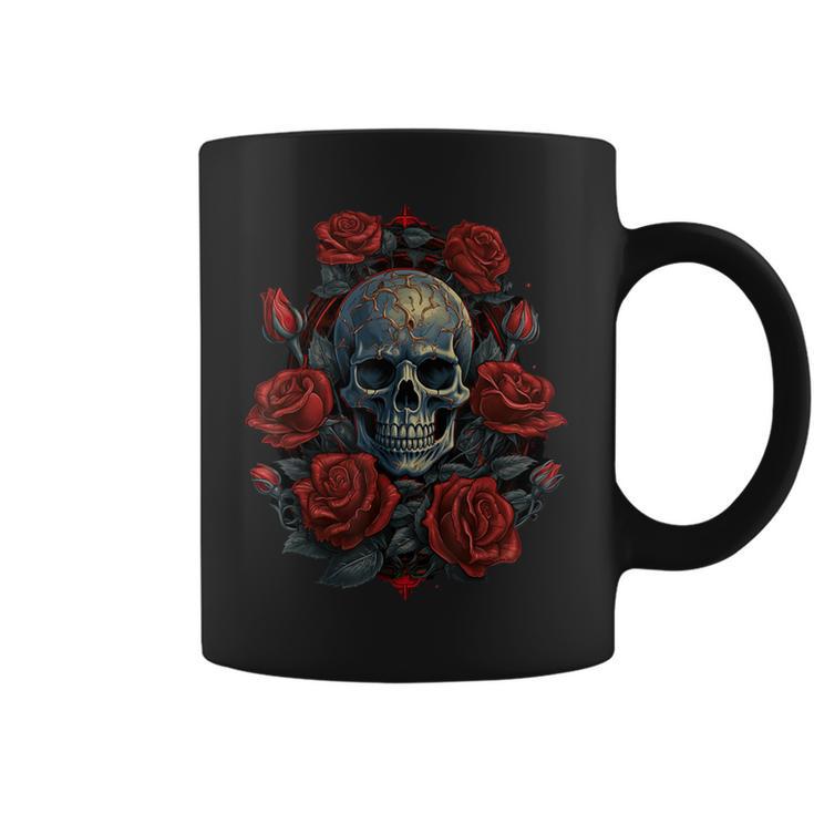 Rose Skeleton Skull Hand Red Flower Rose Coffee Mug