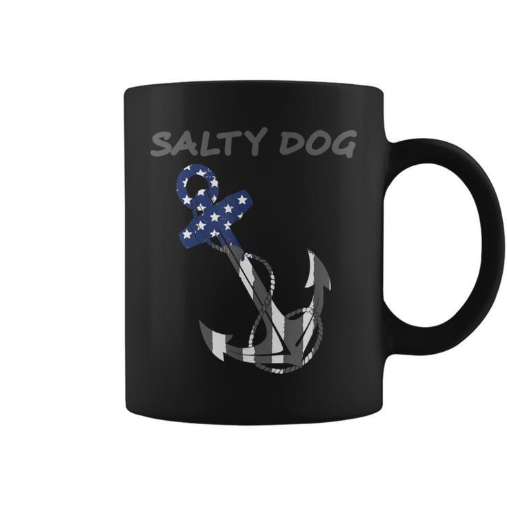 Salty Dog Blue And Grey American Flag Anchor Coffee Mug