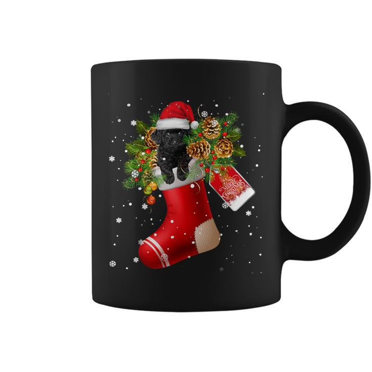 Santa Black Toy Poodle In Christmas Sock Pajama Coffee Mug