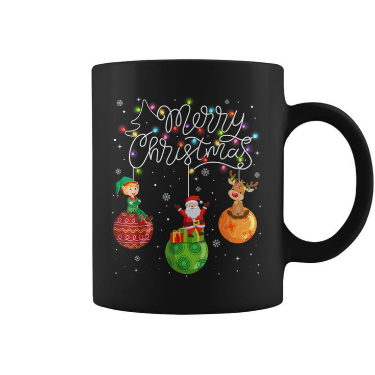 Santa Reindeer Elf Merry Christmas Lights Ornaments Balls Coffee Mug