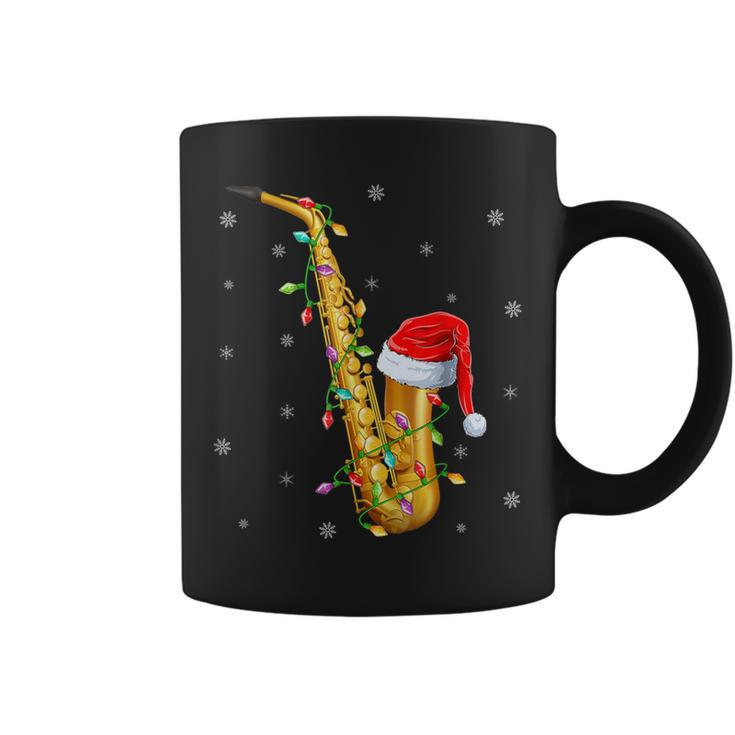 Saxophone Music Lover Xmas Lights Santa Saxophone Christmas Coffee Mug