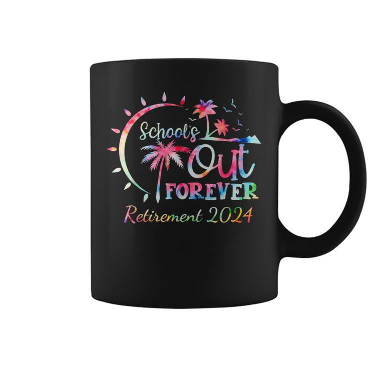 Schools Out Forever Retirement 2024 Tie Dye Retired Teacher Coffee Mug