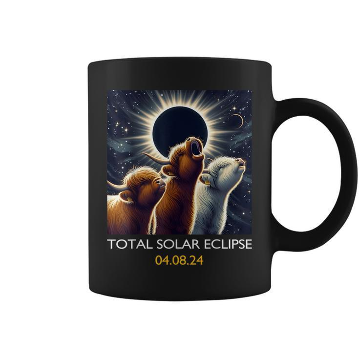 Scottish Highland Cow Howling At Total Solar Eclipse 2024 Coffee Mug