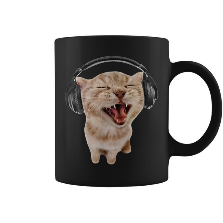 Silly Cat With Headphones Coffee Mug