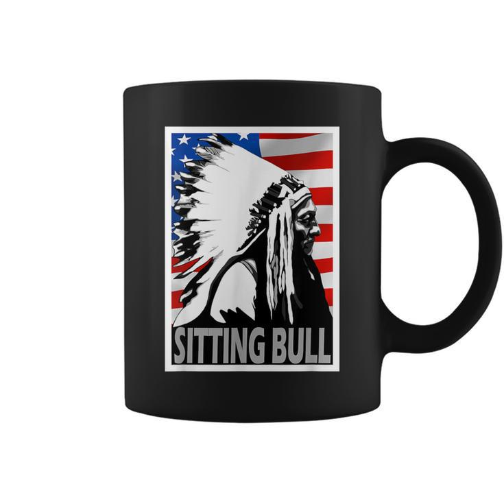 Sitting Bull Chief American Flag Poster Style Coffee Mug