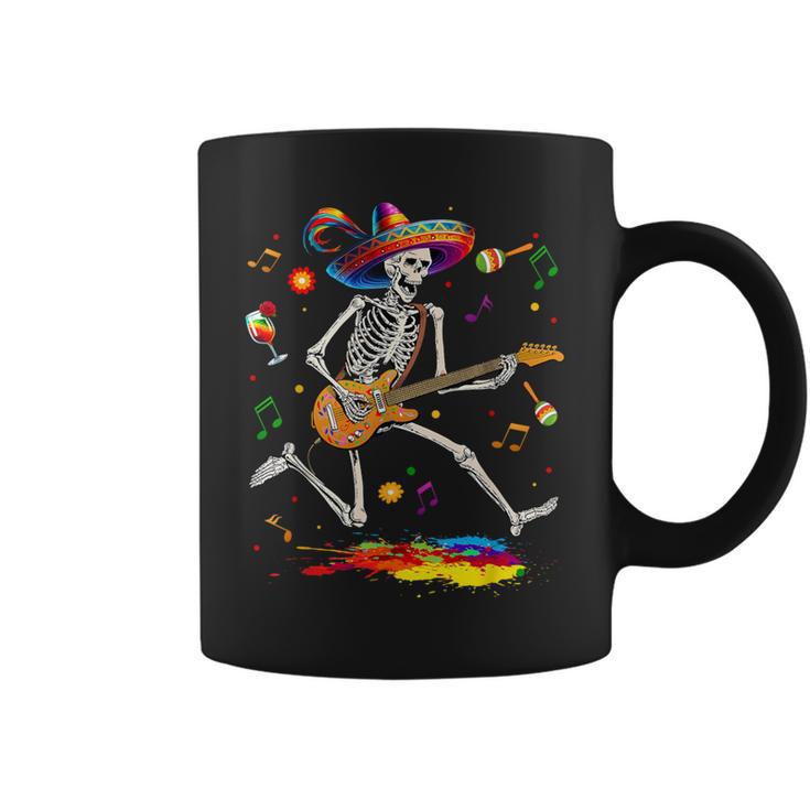 Skeleton Cinco De Mayo Mexican Electric Guitar Player Coffee Mug