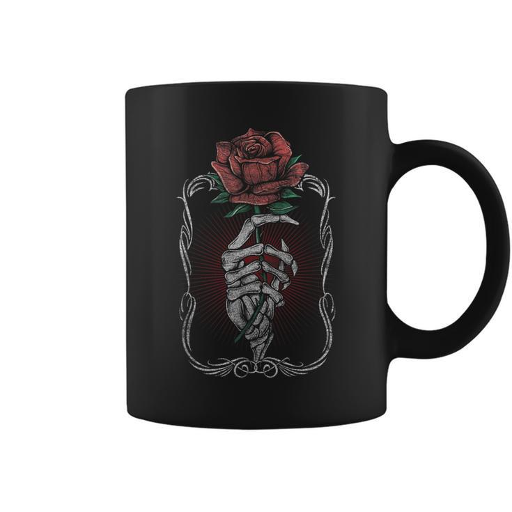 Skeleton Hand Rose Red Flower Gothic Tattoo Skull Occult Coffee Mug