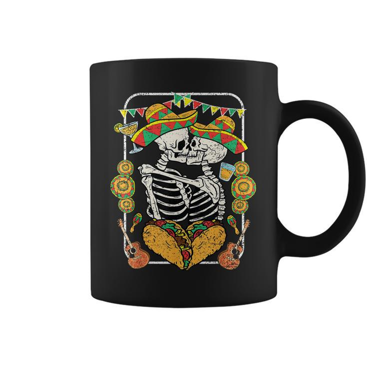 Skeleton Kissing Cinco De Mayo Mexican Sombrero Taco Heart Coffee Mug