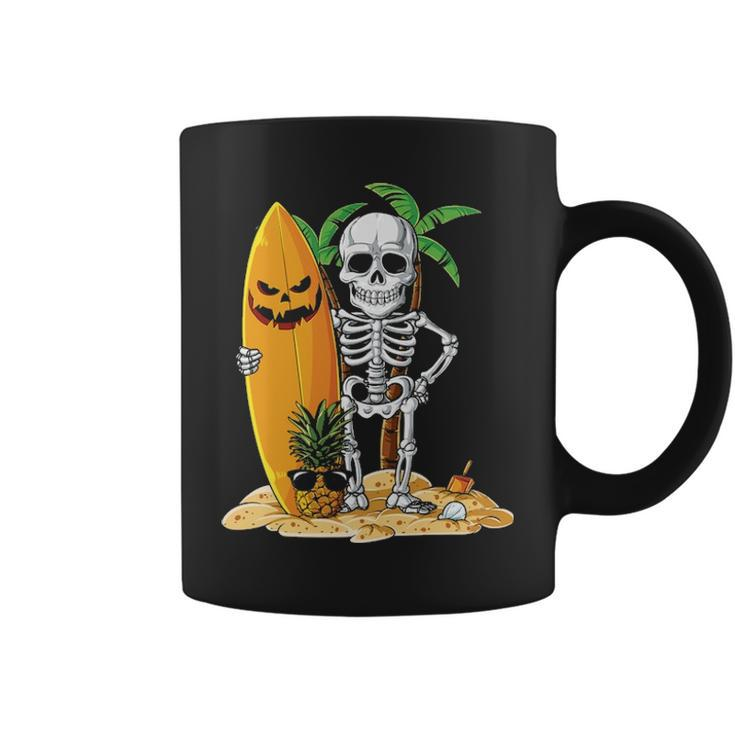 Skeleton Surfing Halloween Hawaii Hawaiian Surfer Coffee Mug