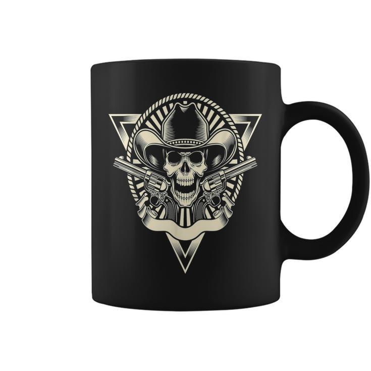 Skull Motorcycle Biker Outlaw Cowboy Hat Guns Coffee Mug