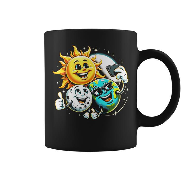 Slefie Earth Moon Sun Total Solar Eclipse 2024 Fun Coffee Mug