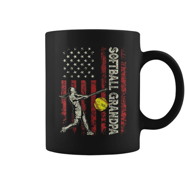 Softball Grandpa Us Flag Dad Patriotic Fathers Day Coffee Mug