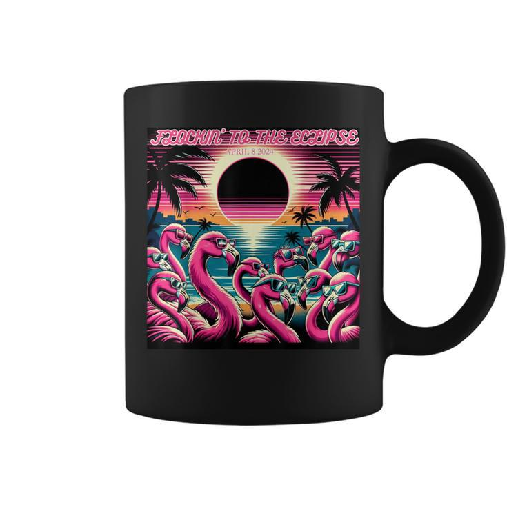Solar Eclipse 2024 Retro Flamingos Flockin' To The Eclipse Coffee Mug