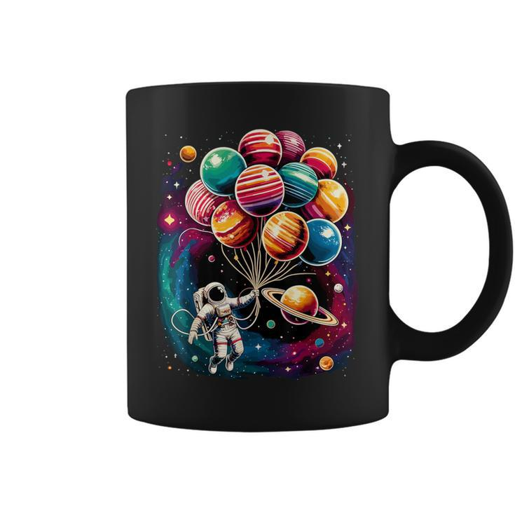 Solar System Astronaut Holding Planet Balloons Stem Coffee Mug