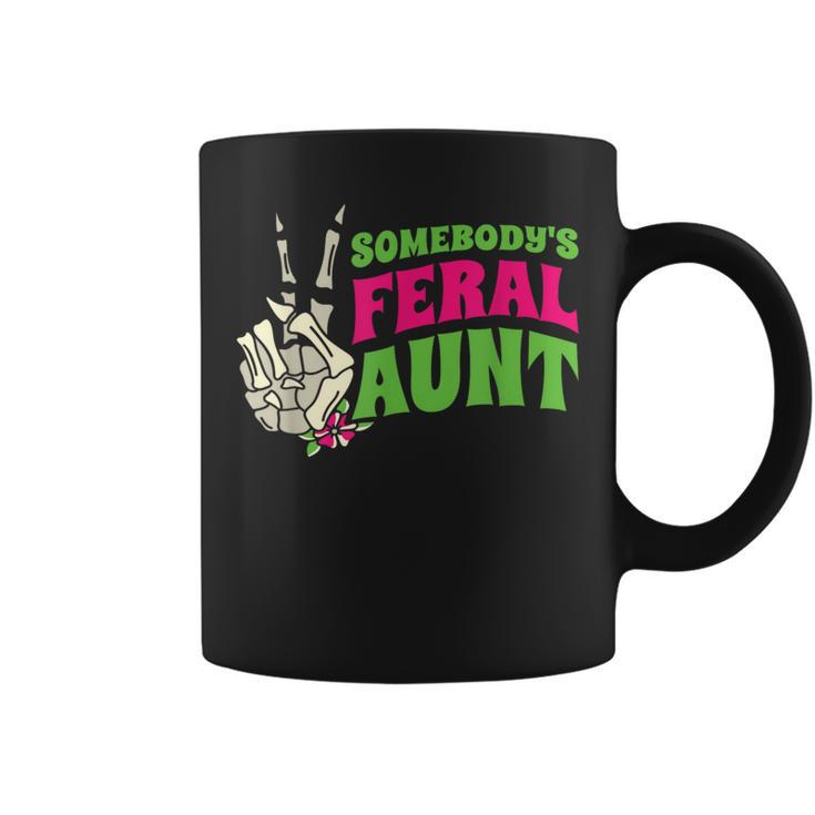 Somebodys Feral Aunt Auntie Sarcasm Groovy Pregnancy Reveal Coffee Mug