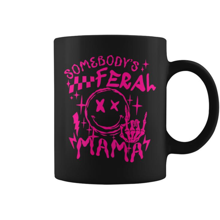 Somebody's Feral Mama Retro Pink Skeleton Hands Mother Coffee Mug