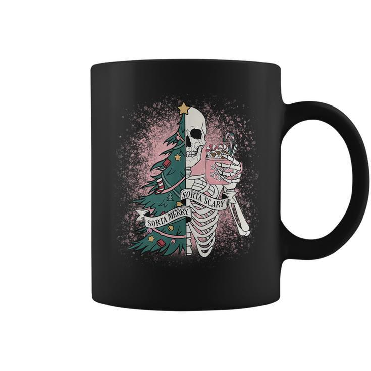 Sorta Merry Sorta Scary Christmas Skeleton Bleached Coffee Mug