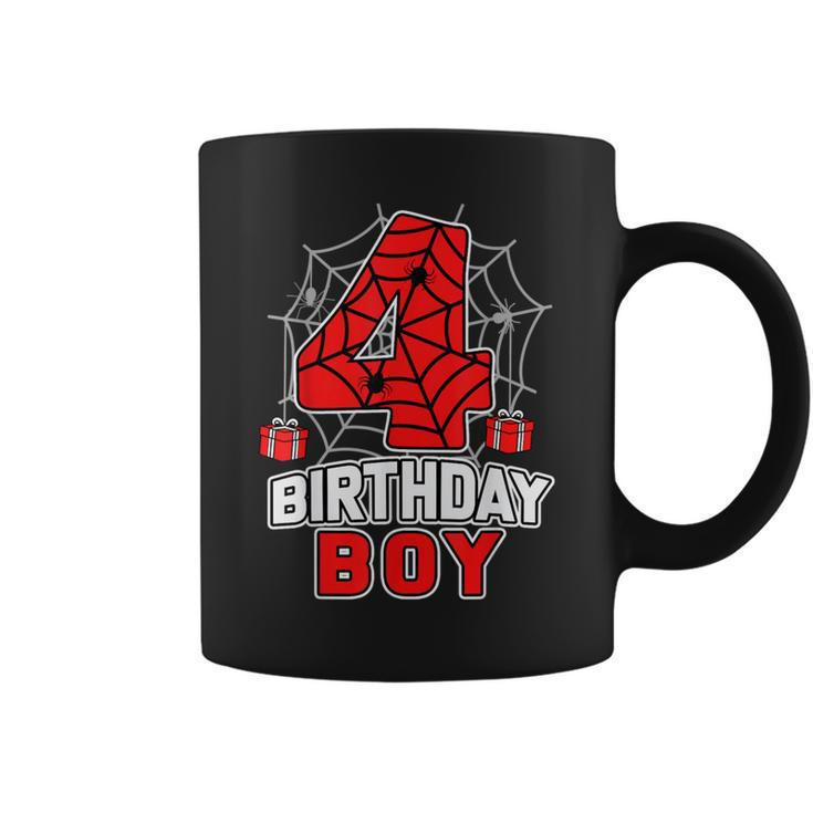 Spider 4Th Birthday Boy Spider Theme Birthday Boy 4 Year Coffee Mug