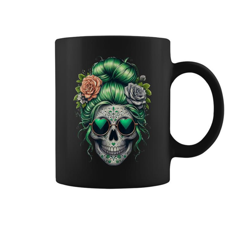 St Pattys Day Skull Bun Messy Irish Women Coffee Mug