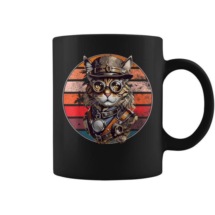 Steampunk Cat Retro Sunset Glasses Hat And Watches Tassen