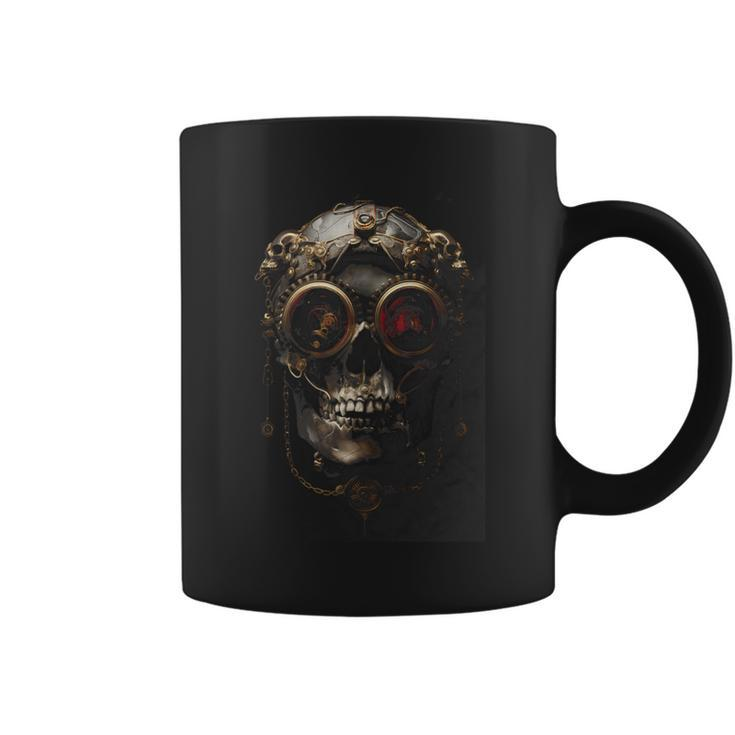 Steampunk Skull With Aviator Cap Gears Clockwork And Goggles Coffee Mug