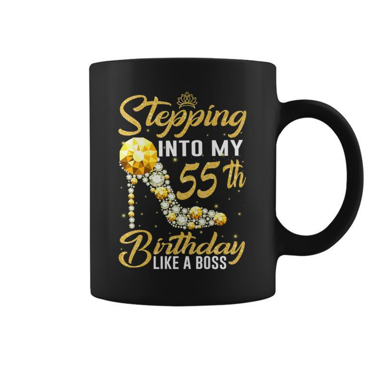 Stepping Into My 55Th Birthday Like A Boss Crown Shoes Coffee Mug
