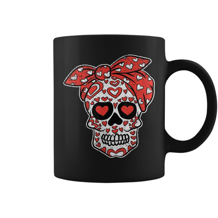Sugar Skull Heart Bandana Valentines Day Mexican Skull Love Coffee Mug