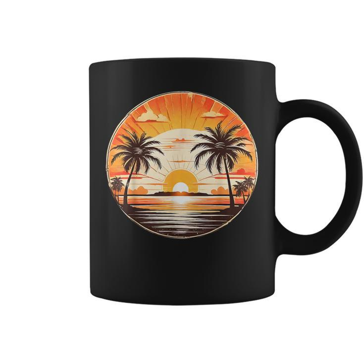 Summer Retros Vintage Sunset Palm-Trees Sea Beach Cute Scene Coffee Mug