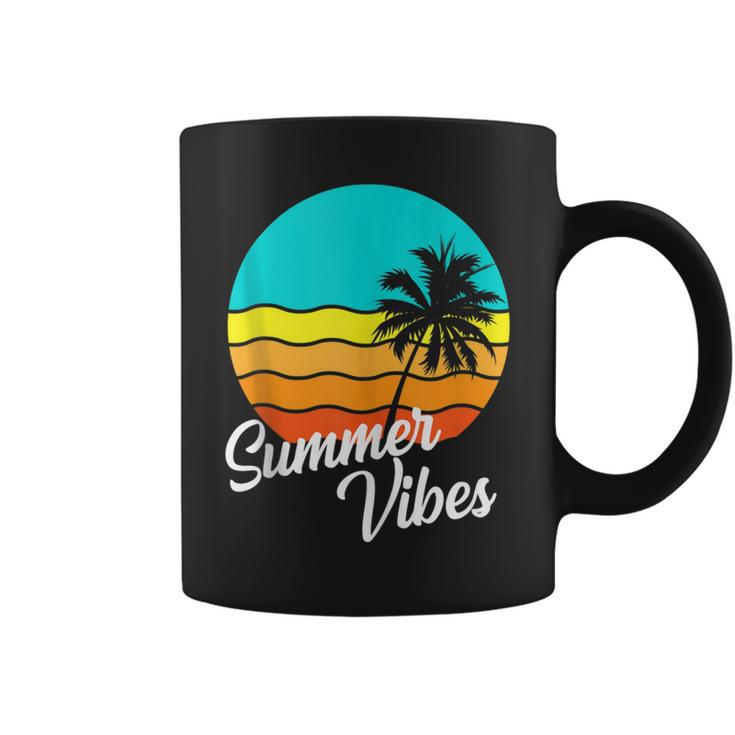 Summer Vibes Retro 80S Beach Scene Palm Tree Sunset Vacation Coffee Mug