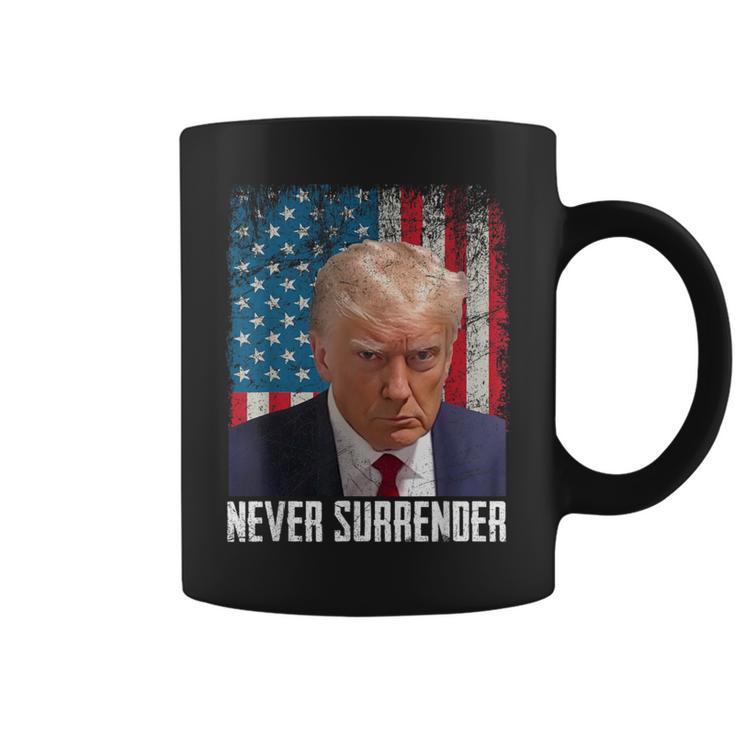 Never Surrender Trump Shot 2024 President American Flag Coffee Mug