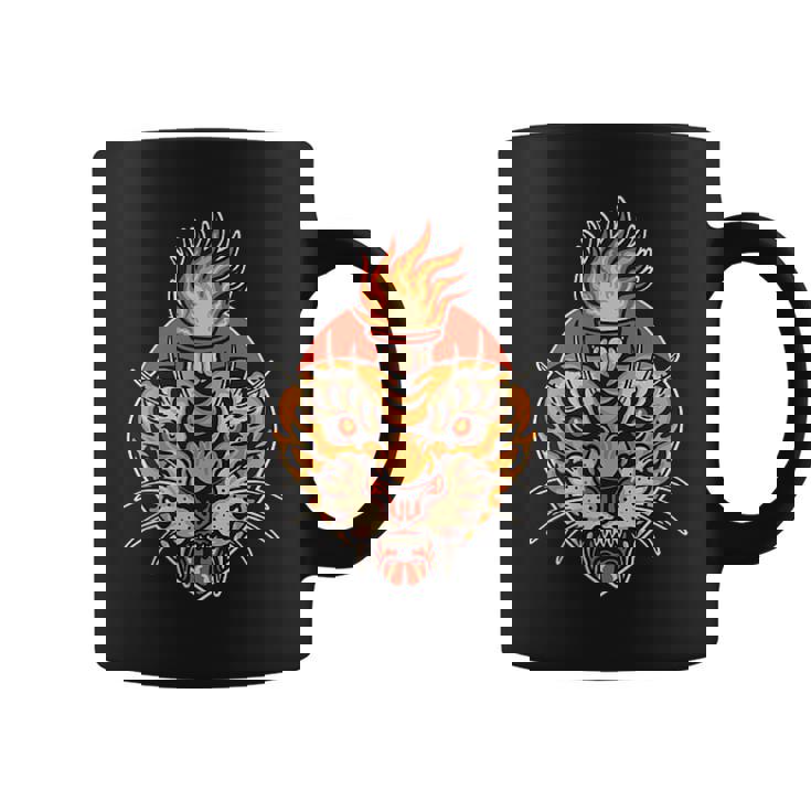Tatuaje Tradicional Americano De Tigre De Corazón Sagrado Taza de café