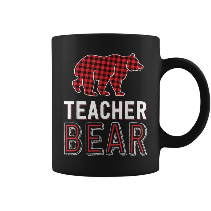 Teacher Bear Red Buffalo Plaid Matching Teacher Christmas Coffee Mug