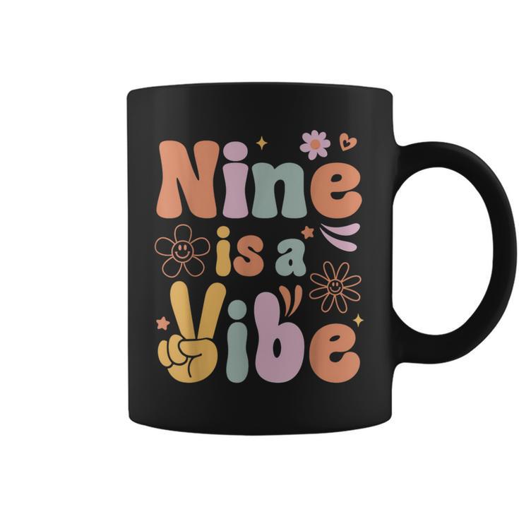 Ten Is A Vibe 9Th Birthday Groovy Boys Girls 9 Years Old Coffee Mug