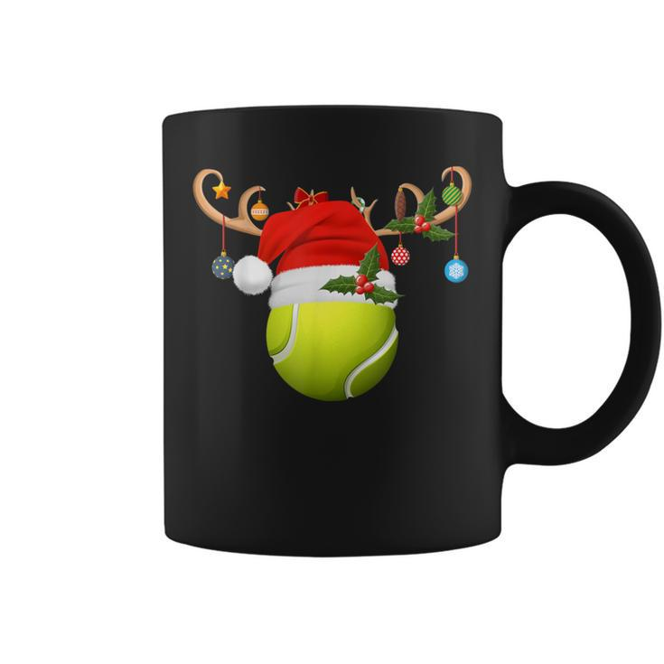 Tennis Player Reindeer Santa Hat Tennis Ball Christmas Coffee Mug