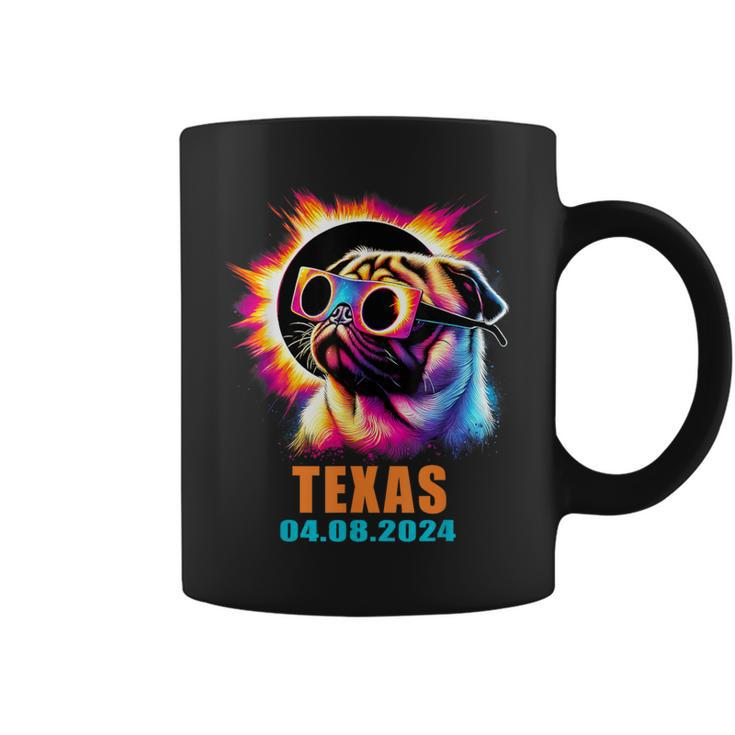Texas Total Solar Eclipse 2024 Pug Dog With Glasses Coffee Mug
