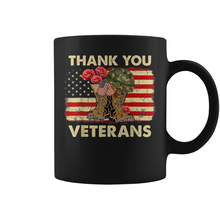 Thank You Veteran Veterans Day American Us Flag Poppy Flower Coffee Mug