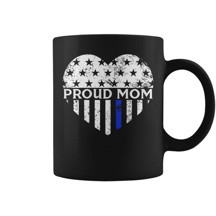 Thin Blue Line Heart Proud Police Mom Pro Law Enforcement Coffee Mug