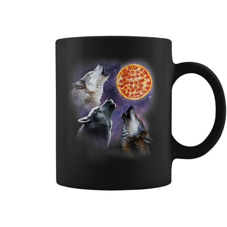 Three Wolf With Pizza Moon Vintage Wolf Lover Coffee Mug