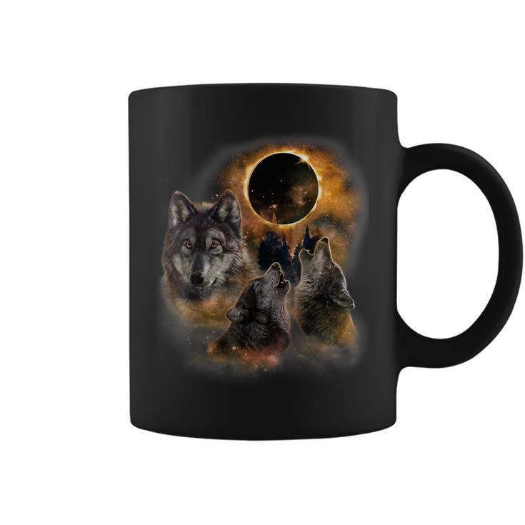 Three Wolves And Solar Eclipse Forest Wolf Animals Wild Coffee Mug