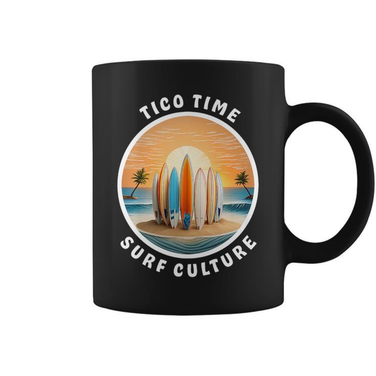 Tico Time Surf Culture Costa Rican Surfboard Vibe Coffee Mug