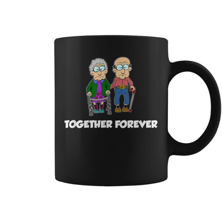 Together Forever Old Couple Cartoon Anniversary Coffee Mug - Monsterry