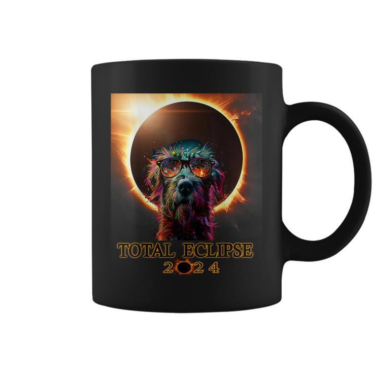 Total Eclipse April 8 2024 Irish Wolfhound Dog With Glasses Coffee Mug