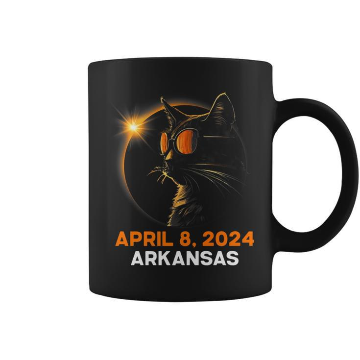 Total Solar Eclipse 2024 Arkansas Cat Lover Wearing Glasses Coffee Mug
