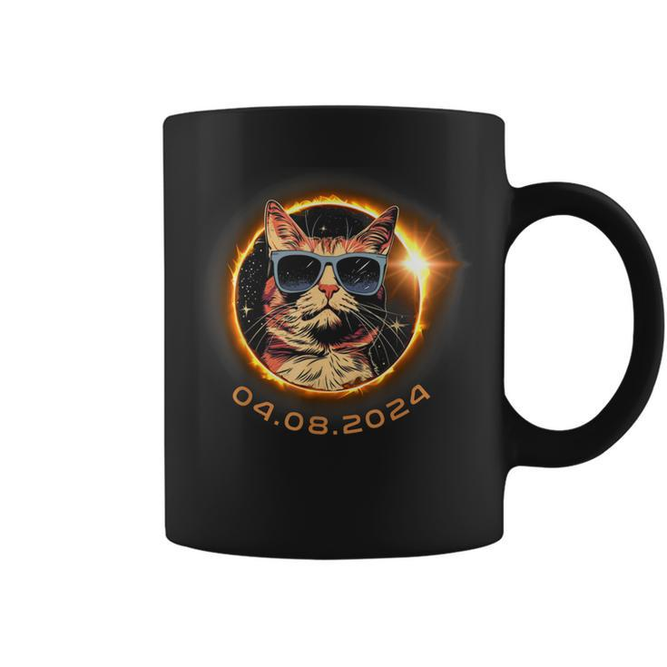 Total Solar Eclipse 2024 Cat With Sunglasses Coffee Mug