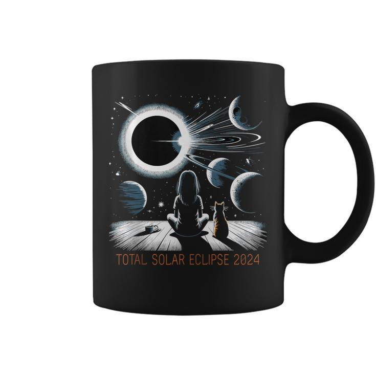 Total Solar Eclipse 2024 Girl Cat Eclipse Coffee Mug