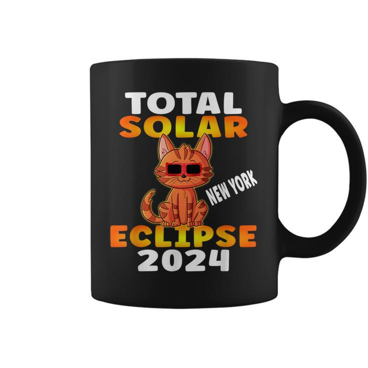 Total Solar Eclipse 2024 New York Tabby Cat Wearing Glasses Coffee Mug